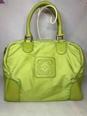 LOEWE Designer Large Capacity Premium Leather and Fabric Hand Bag in Vivid Green
