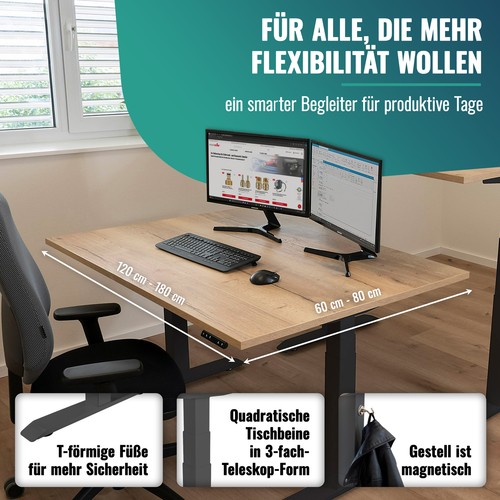 Poppstar Elektrisch höhenverstellbares Schreibtisch-Gestell (Farbe anthrazit) - Bild 6 von 9