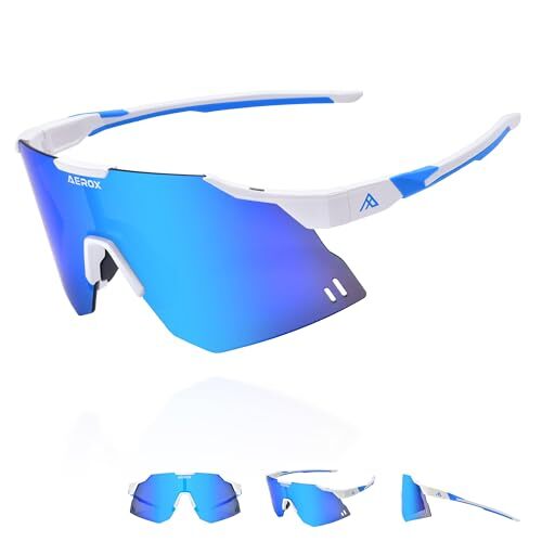 Sports Sunglasses for Men Women Cycling Glasses Women's Shiny White/Sky