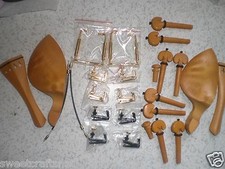 2 Sets Boxwood Violin fittings 4/4 with Fine tuners Chin rest clamp Tail guts