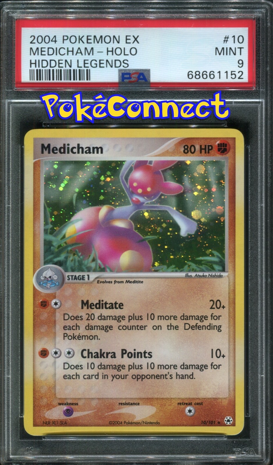 PSA 9 MINT Pokemon MEDICHAM Holo Rare 2004 ex Hidden Legends #10/101