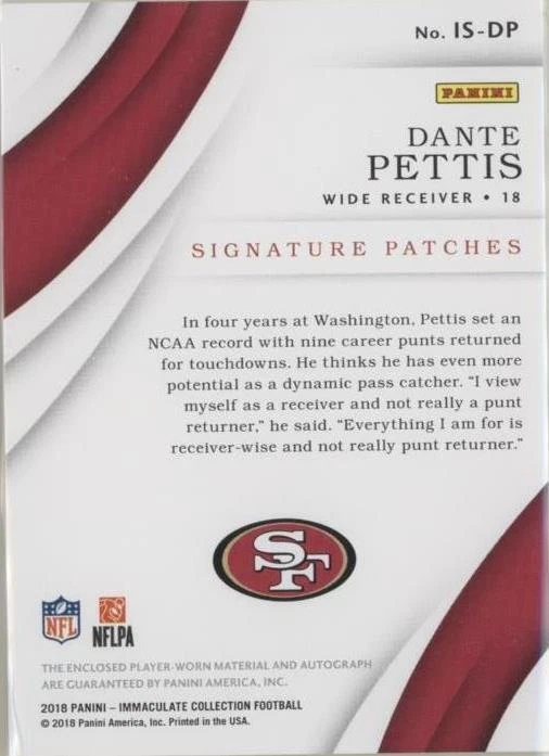 2018 Panini Immaculate Collection Dante Pettis #IS-DP - 2 de 2