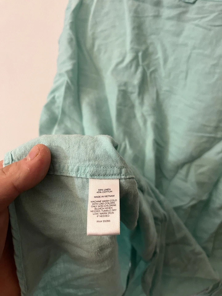 Express Shirt Mens Size Large Blue Linen Blend Two Pocket Button Up Casual - Image 4 of 4