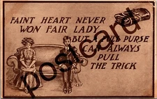 1910 "...A FULL PURSE CAN ALWAYS PULL THE TRICK", man & lady, RPO postcard jj222