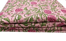 Indian Cotton Hand Block Peach Floral Dressmaking, Sewing Running Fabric 7 YD US