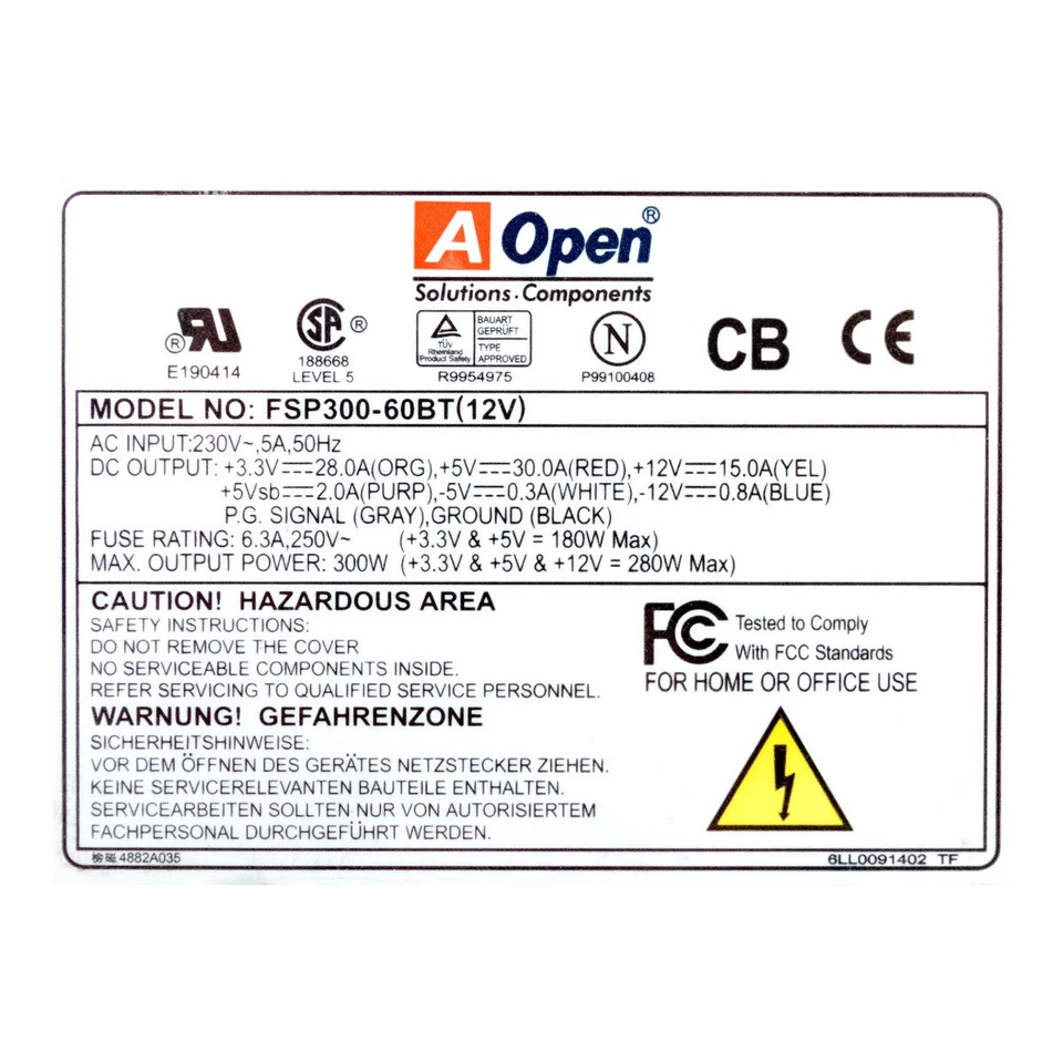 Computer Power Supply Aopen FSP300-60BT(12V) 300W 20-Pin ATX - Image 3 of 3