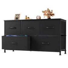 5 Fabric Drawer Storage Dresser Drawer Wood Top Storage Organizer Chest TV Stand