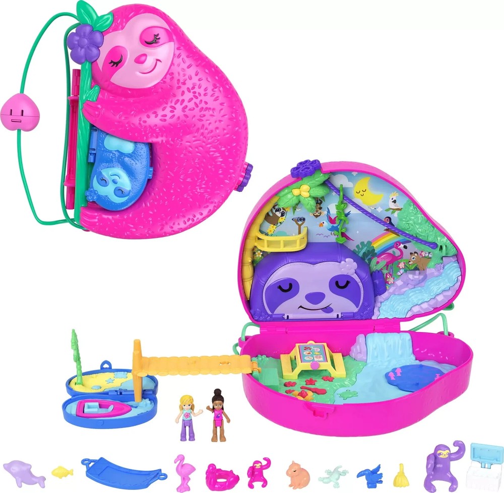 Polly Pocket 35th Sloth Family 2-in-1 Purse Compact New By Mattel