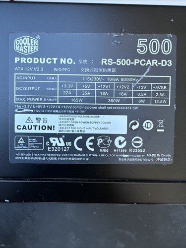 Cooler Master RS-500-PCAR-D3 500 ATX PSU Computer Power Supply - Picture 3 of 6