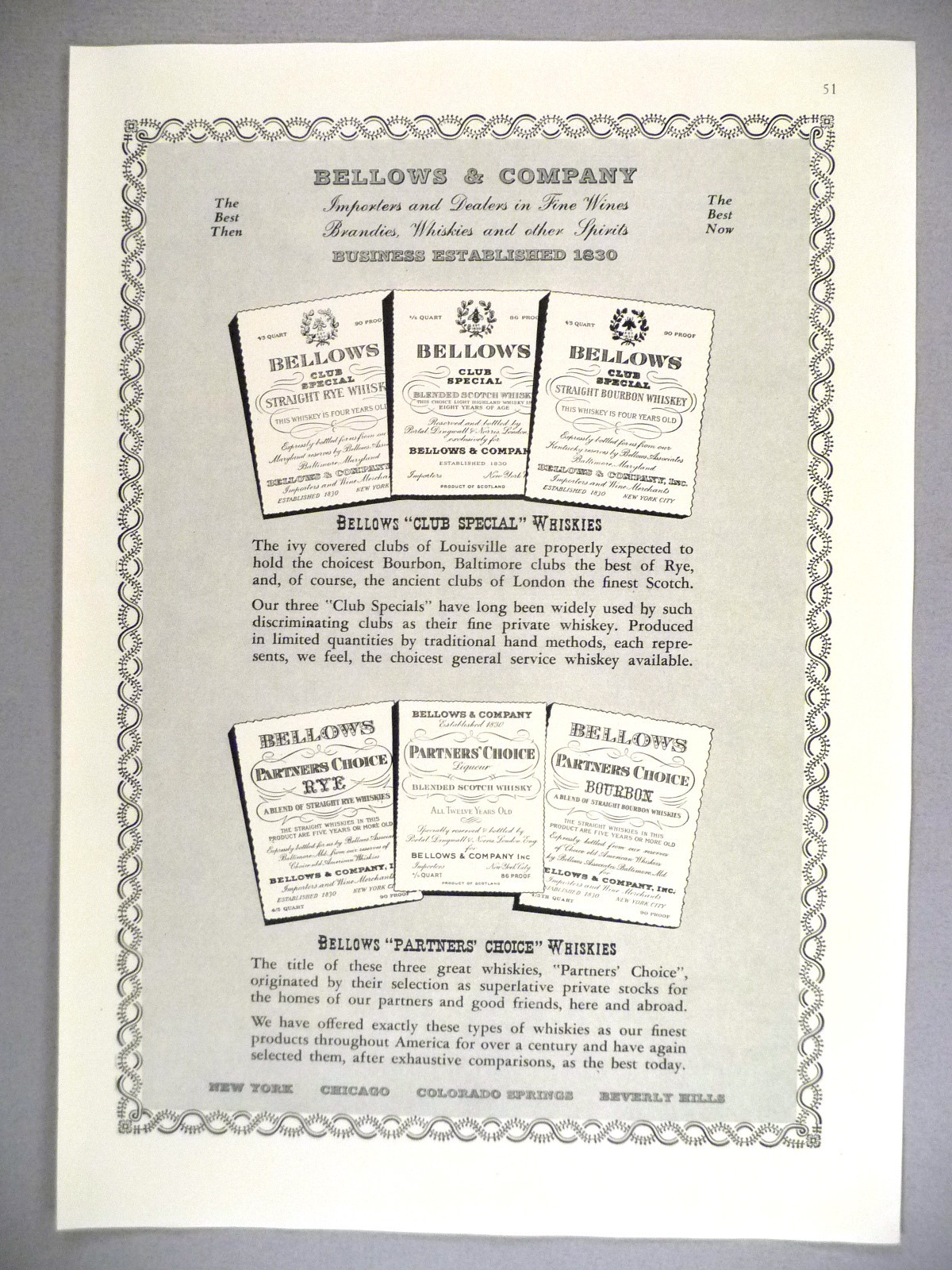 Bellows Rye & Bourbon Whiskey PRINT AD - 1940 | eBay