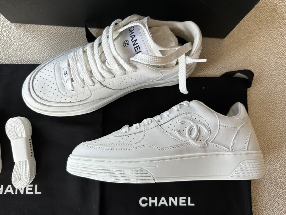 NIB 100%Authentic CHANEL 24C Classic White Leather Sneakers Size