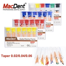 MacDent Dental Endo Gutta Percha Points Root Canal .02/.04/.06 Taper #15-#80