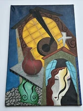 LARGE CUBISM PAINTING ABSTRACT SURREALISM 36 INCHES JEFF MORGAN MODERNISM MUSIC