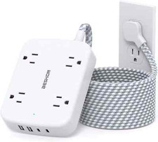 10FT Surge Protector Power Strip, Flat Extension Cord with 2 USB C, Flat Plug Po