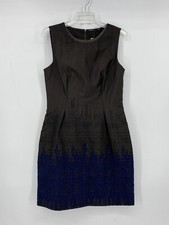 Elie Tahari Brown & Blue Sheath Sleeveless Round Neck Dress Women’s Size 8
