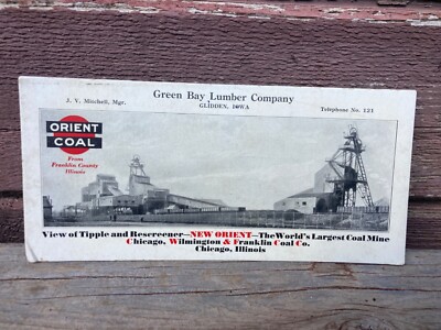 VTG ADVERTISING INK BLOTTER GREEN BAY LUMBER COMPANY ORIENT COAL GLIDDEN IOWA