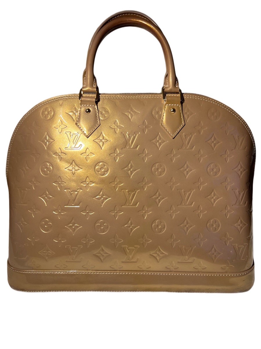バッグ Louis Vuitton ALMA GM Louis Vuitton Vert Olive Monogram Vernis Alma GM Bag Gold