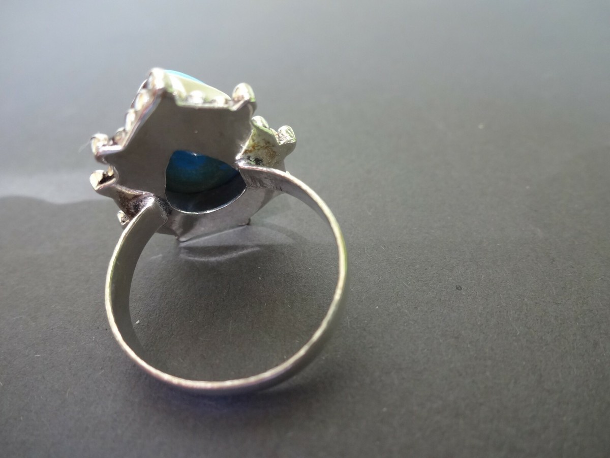 Bague Taille 58 En Argent Massif Avec Pierre Turquoise (ou Howlite) - Forme Poire, Style Ethnique - Occasion