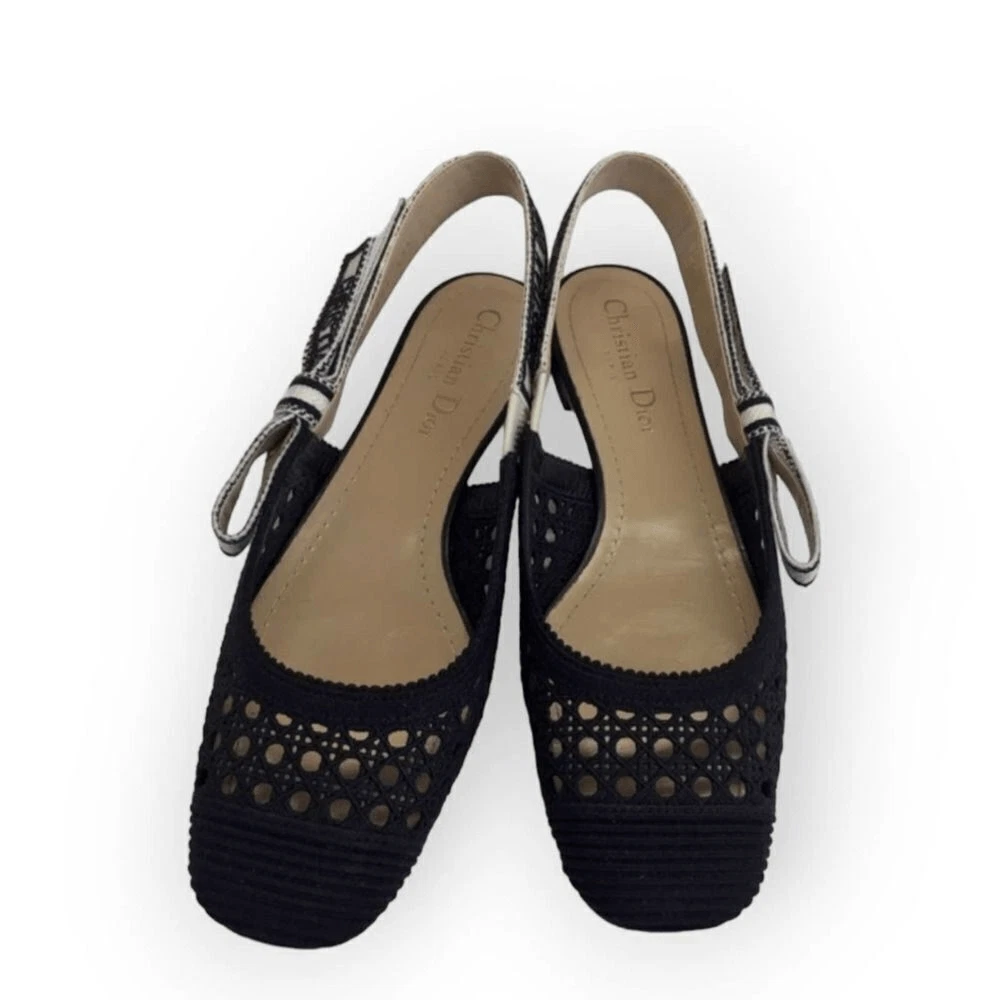 Ballerines plates Christian Dior Moi noir cannage brodé résille