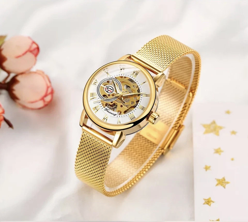 Forsining Mujer Automático Transparente Esqueleto Lujo Reloj Malla Banda Idea de Regalo Foto 3 de 4