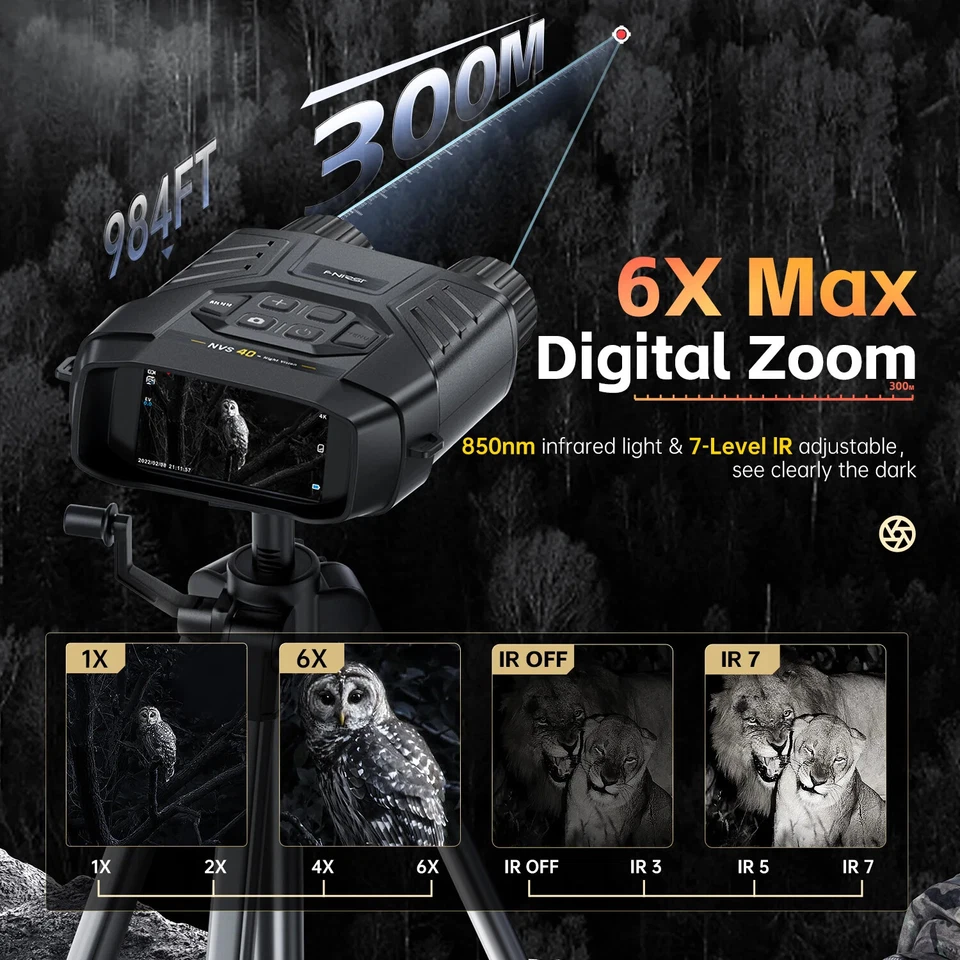 Fnirsi NVS40 IR 4K HD Binoculars NVG 7level 850nm 6X Digital Zoom 300m Day Night - Image 3 of 4
