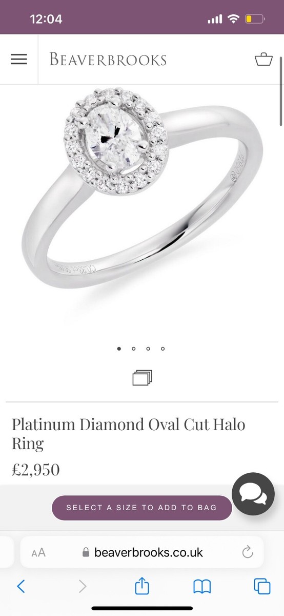 Beaverbrooks Platinum Diamond Oval Cut Halo Ring (042 carat) UK