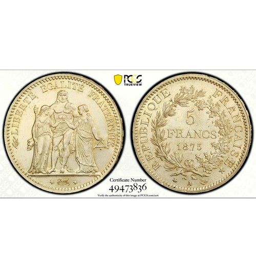 France 5 francs Liberty Equality Fraternity Hercules MS64 PCGS silver coin 1875 - Picture 5 of 5