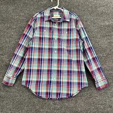 Tucker + Tate Boys Plaid Button Up Shirt Size 7/8 Blue Red Cotton Preppy School
