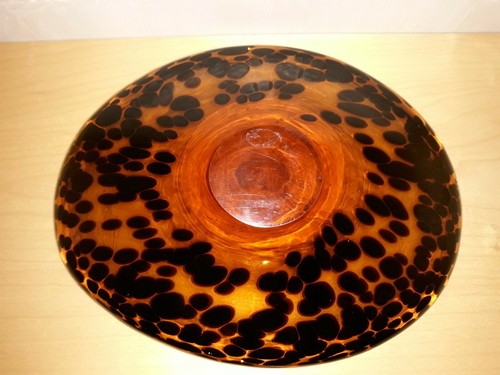 Mesa ovalada decoración arte vidrio cuenco plato base transparente soplado a mano ámbar manchas de leopardo - Imagen 5 de 9