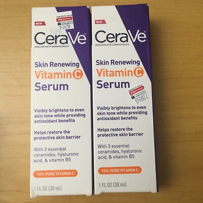 CeraVe Skin Renewing Vitamin C Serum with Hyaluronic Acid 1 FL OZ (30 ml) 2 Lot