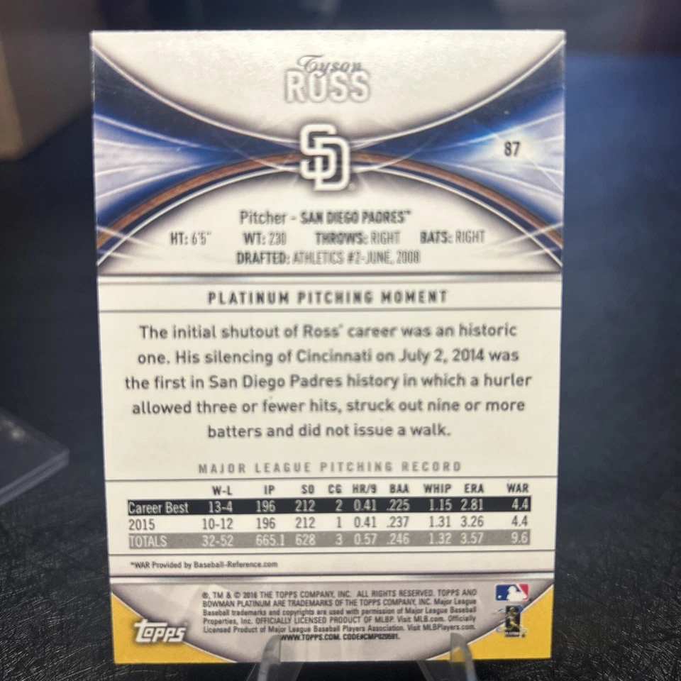 2016 Bowman Platinum Тайсон Росс оранжевый 10/25 San Diego Padres ⚾️ - Изображение 2 из 3