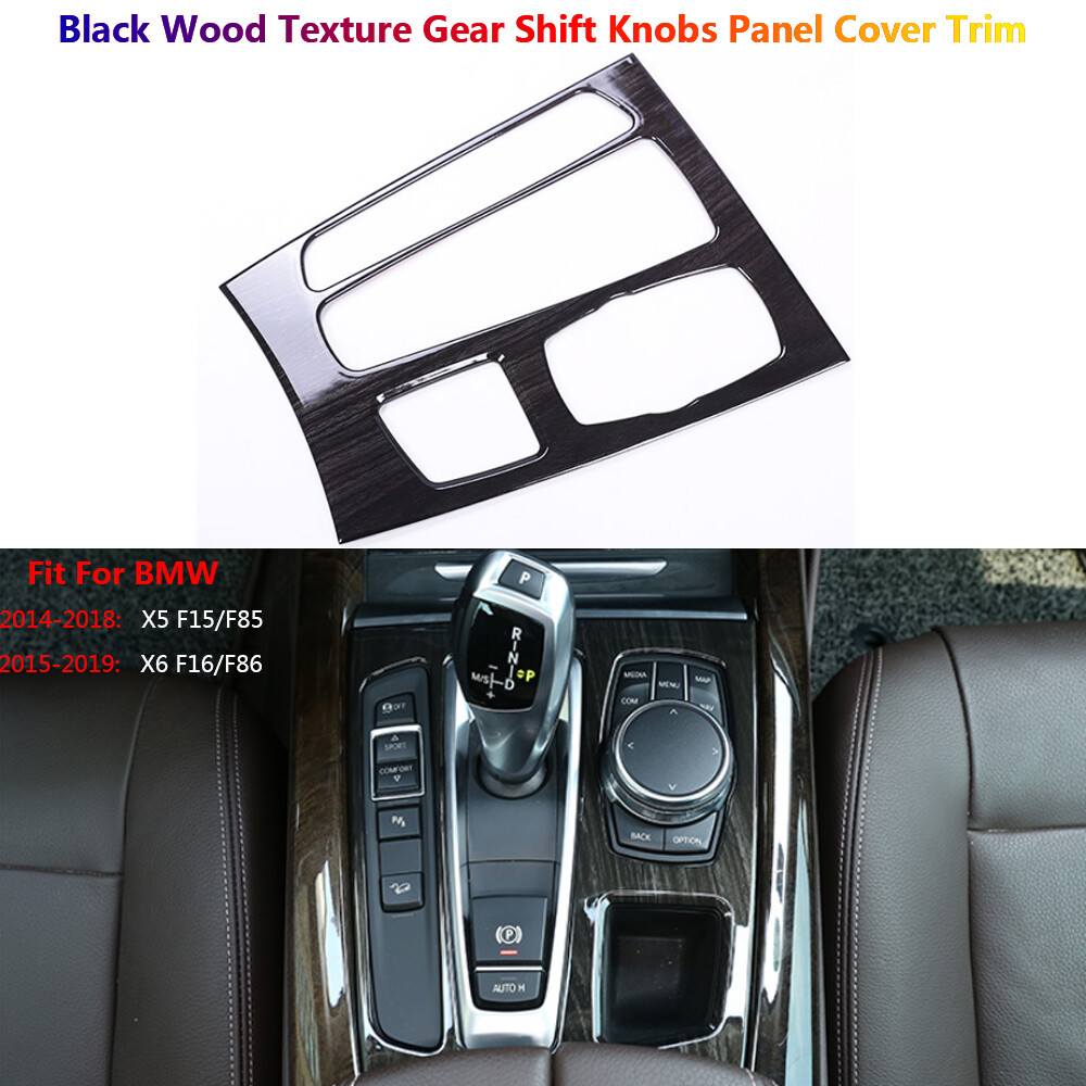 Black Wood Grain Auto Car Gear Shift Knob Panel Cover Trim For BMW X5 X6 F15 F16