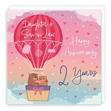 2nd Daughter And Son-in-Law Hot Air Balloon Anniversary Card Cute Bears