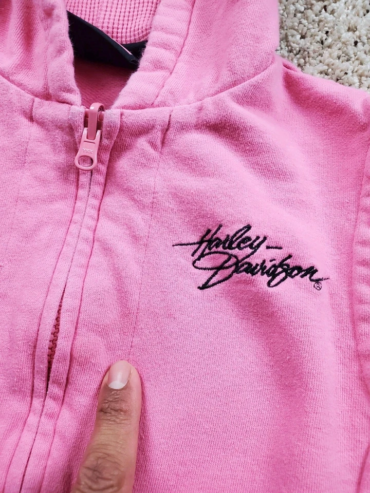 Sudadera con capucha Harley-Davidson pequeña para mujer rosa sin mangas cremallera completa bordada Foto 4 de 4