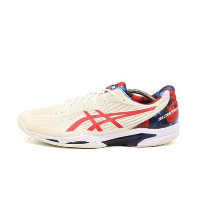 ASICS Herren Solution Speed FF 2 Sportschuhe Weiß Rot Sohle Tennisschuhe EU 43.5