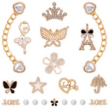 20 Pcs Bling Shoe Charms for Women, Sparkle Rhinestones one size, Gold