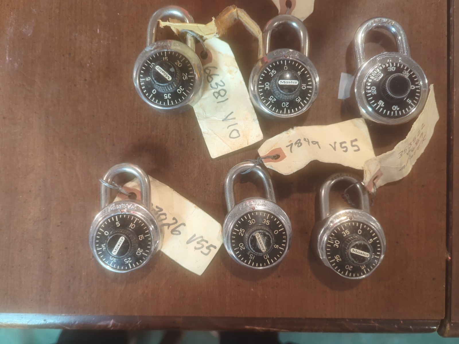 Set of 6 Vtg Master Lock Combination Padlock Black  Dial w/Code Work