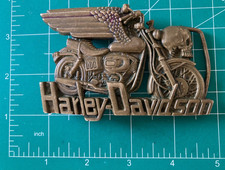 VTG Harley Davidson Baron Buckles Belt Buckle Solid Brass 1980 Skull Wings H-D