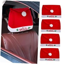 5pcs Christmas Car Decoration Comfort Santa Hat Car Seat Headrest Covers,