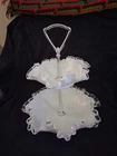 Vintage Fenton Milk Glass 2 Tiered Tray Ruffled Silver Crest Romantic Cottage