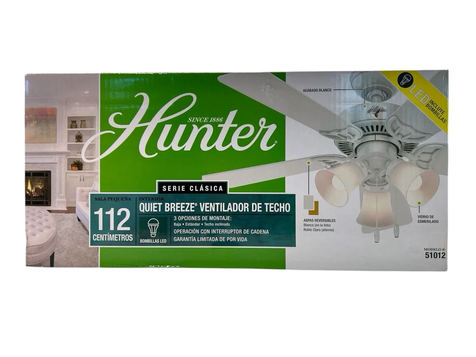 Hunter 51012 Small Room, 44” Quiet breeze reversible blades ceiling fan - Image 3 of 4