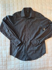 Calvin Klein Shirt L 16.5 36/37 Slim Fit Non Iron Black Gray Plaid