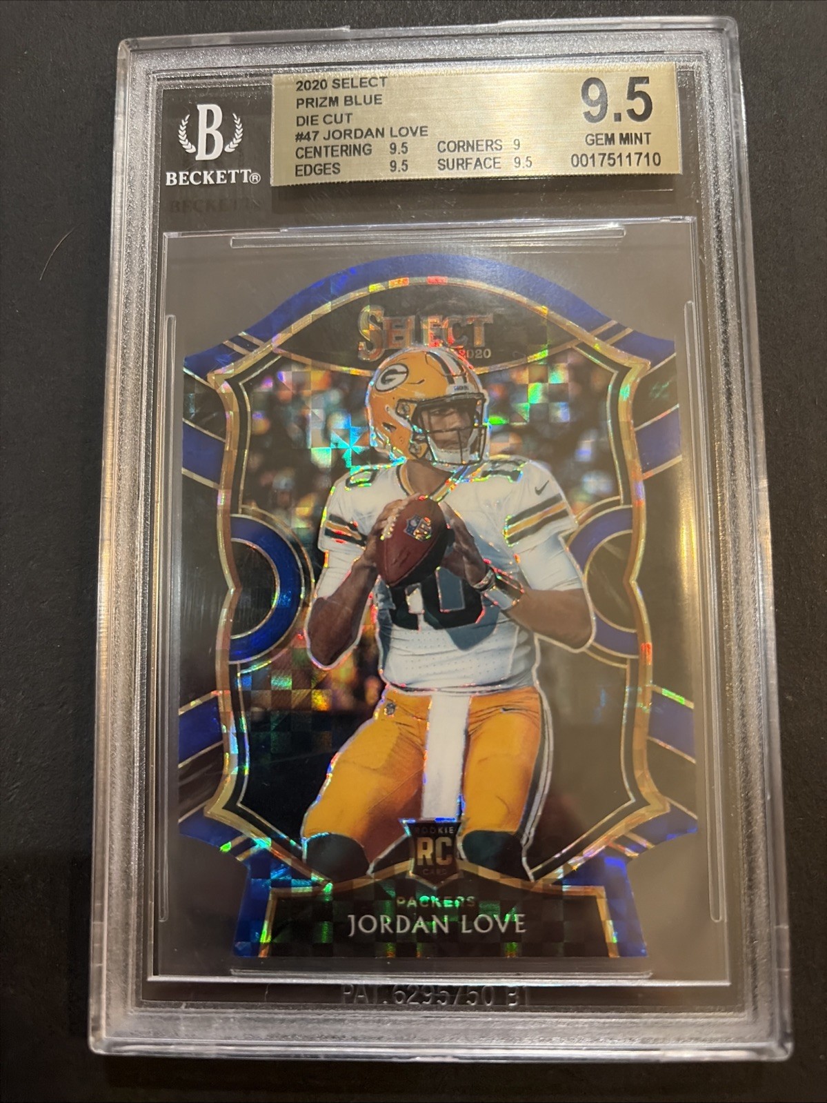 2020 Panini Select Concourse Jordan Love #47 Blue Prizm Die-Cut (RC) Beckett 9.5