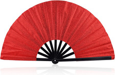 Grande Ventaglio Pieghevole, Glitter Rosso Portatile in Plastica Uomini E Donne 