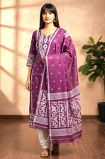 Indian Authentic Dhakai Jamdani Cotton Handloom Ready Kurti Salwar Kameez Suit-M