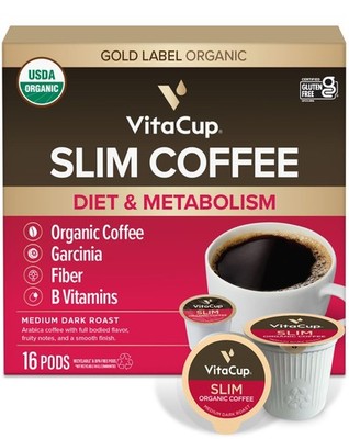 VitaCup Slim Organic Coffee Pods Diet Support with Ginseng Garcinia 16 Ct