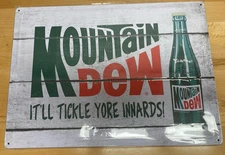 Mountain Dew Metal Sign. 17”x12”. Outdoor, Cafe & Cabin Decor. Mt. Dew Bottle.