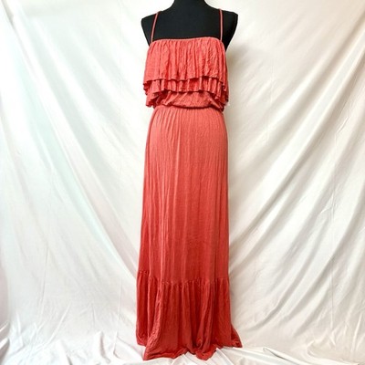 Bar III NWT Women s Ruffle Tiered Maxi Dress Watermelon Large Made in USA