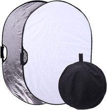 Portable Photography Silver and White Reflector Collapsible 2-In-1 Oval Reflecto