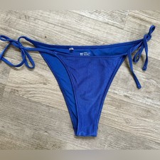 Aerie Women  s Sz Medium Cheekiest Bikini Bottoms Blue Ribbed Side Ties